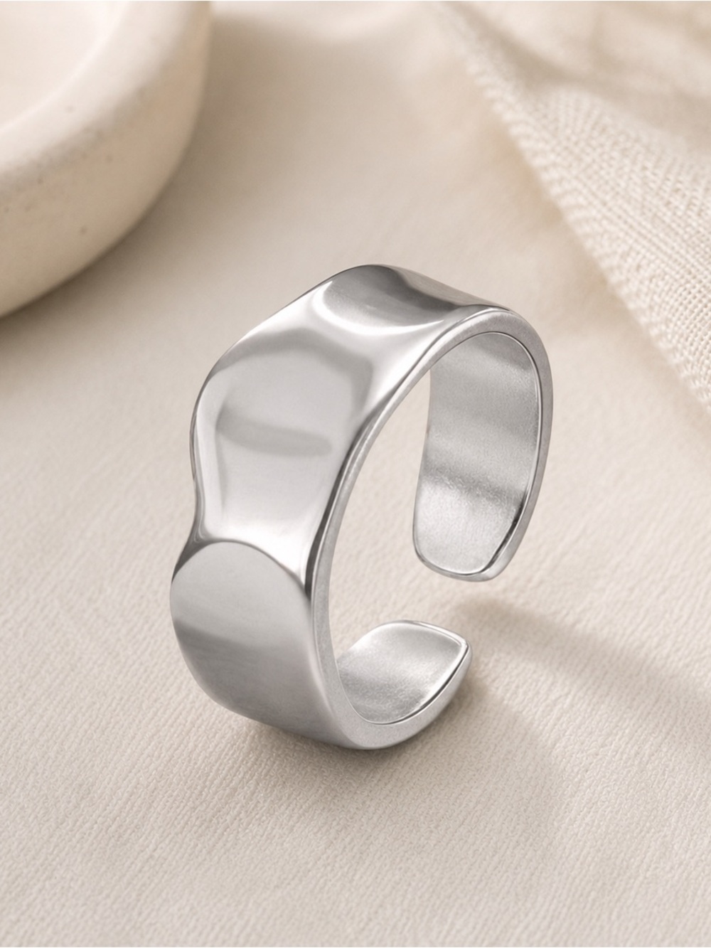 Silver Wave Adjustable Ring Stainless Steel Hypoallergenic Tarnish Resistant